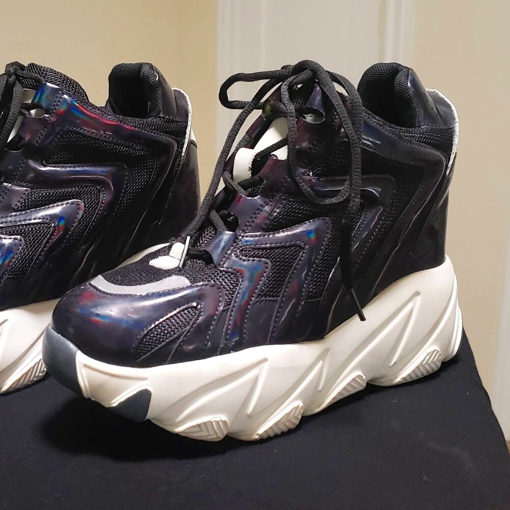 Anthony Wang Platform Sneakers - Holographic Black/Blue